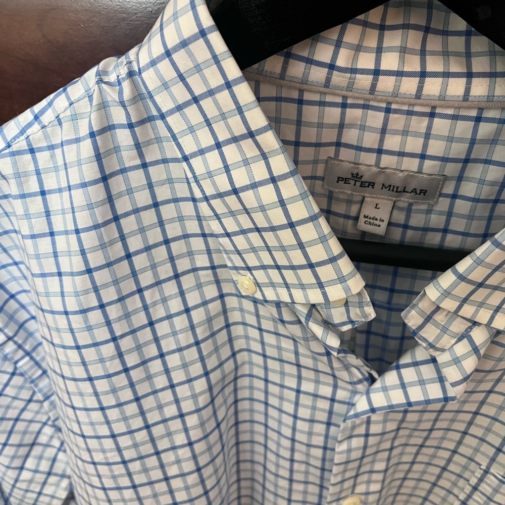 Peter Millar Light Blue Plaid Men's Shirt